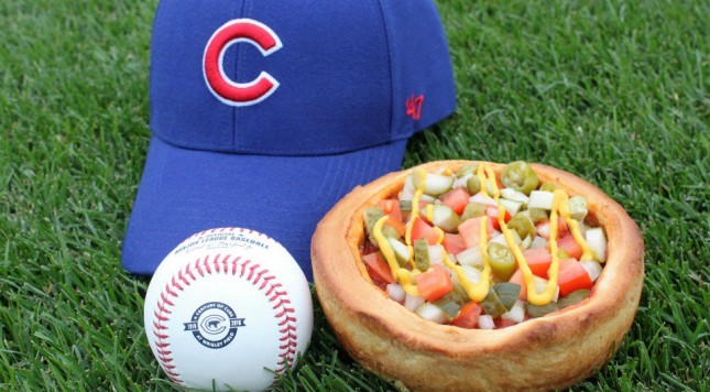Cubs hot dog deep dish pizza